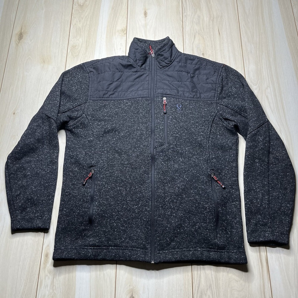 STOIC Full Zip Fleece Sweater Zip Pockets Gray Mens Size Medium